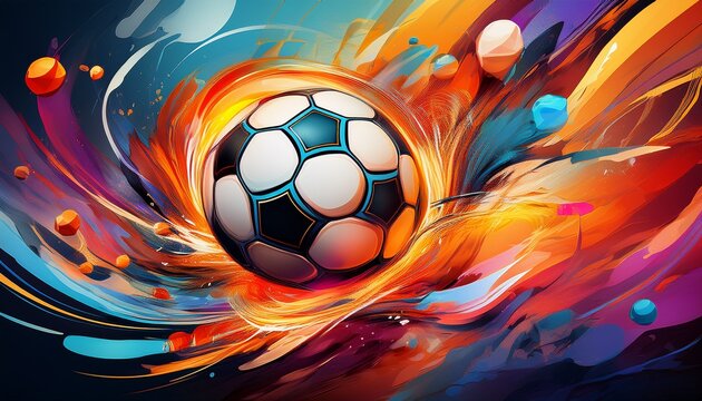 vibrant and dynamic abstract art featuring a soccer ball in motion perfect for sports and creativity themes