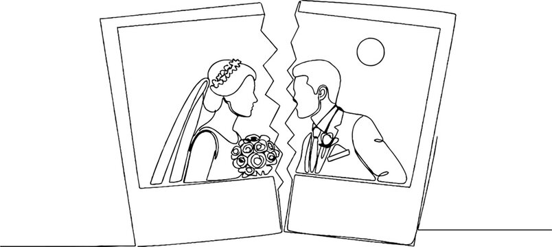Broken photo frame showing separated couple illustration.