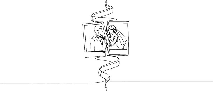Abstract line art drawing with connected picture frames.