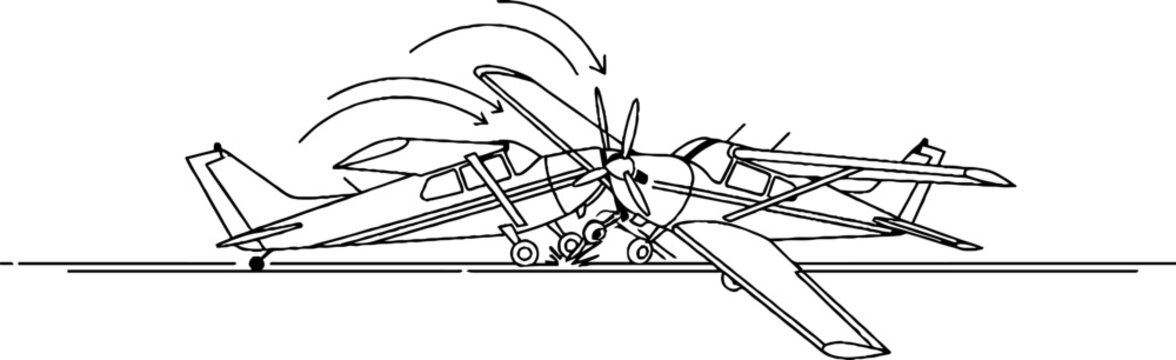 Vintage biplanes involved in dramatic midair collision scene.