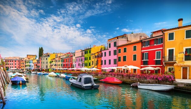 colorful italian canal town with vibrant houses and boats
