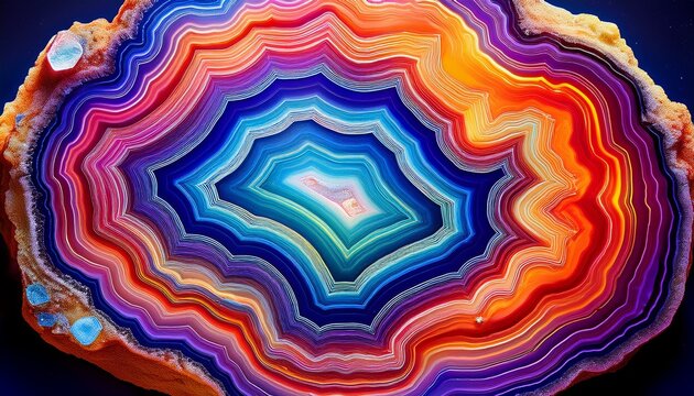 colourful layered patterns of a geode slice