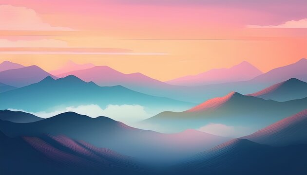 misty mountain soft pastel sky sunrise light distant hill atmospheric depth serene landscape minimal nature scene with dreamy