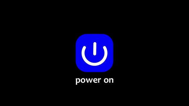 Vibrant blue power on button icon with glowing luminous symbol for instant device activation and system start up