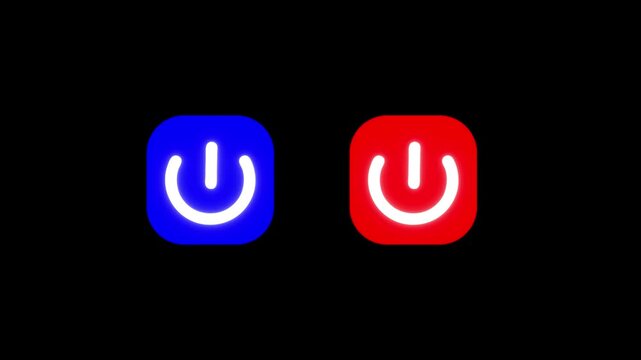 Futuristic dual power icon displaying glowing blue power on and vibrant red power off buttons side by side for digital interface control