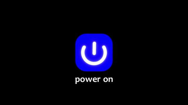 Vibrant blue power on button icon with glowing luminous symbol for instant device activation and system start up