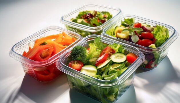 ready to eat vegetable salads in plastic boxes