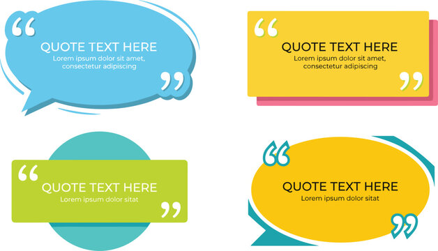 Modern quote box vector set with colorful quotation marks text frames speech bubbles and testimonial template banners for graphic design layouts