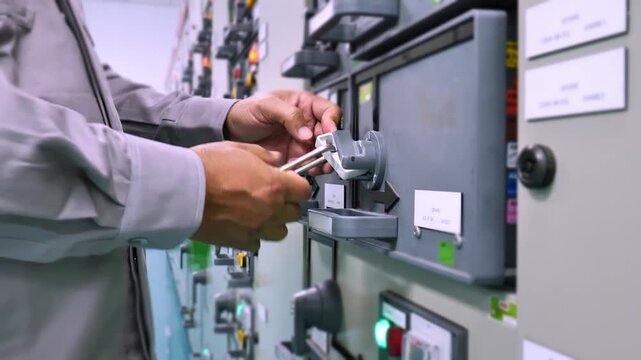 Electrical lockout system applied before maintenance work highlights safe work procedures, engineering safety management, and protection of personnel in industrial facilities.