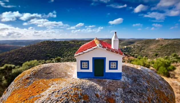 evoramonte village miniature house painted on rock in alentejo