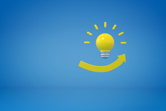 Glowing light bulb over a growth arrow like smile face, Modern light bulbs for idea concept 3d rendering 