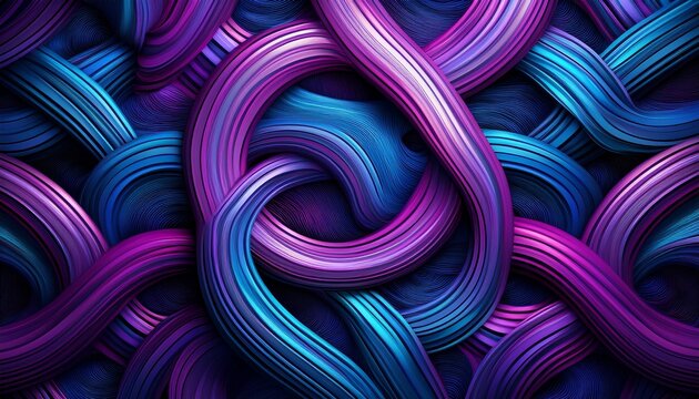 interlocking loops create a vibrant repeating pattern in shades of purple and blue against black