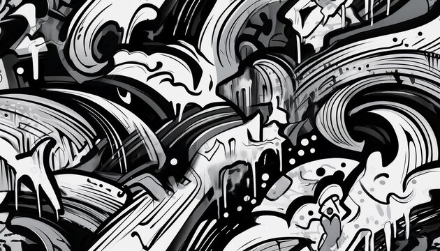 seamless pattern of abstract black white graffiti urban texture bold graphic design edgy style