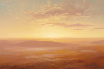 Fototapeta premium Golden Sunrise Over Misty Mountains and River Landscape