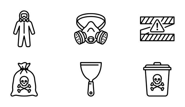 Hazardous Waste Icons, Safety Gear Symbols, Danger Sign Vector Set