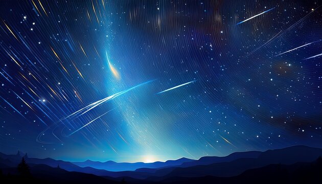 a dark blue starry night sy with a single bright shoting star streaking acros it