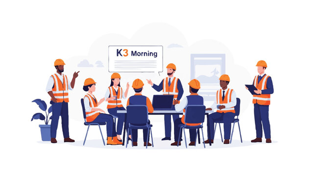Construction Site Safety Briefing and K3 Morning Meeting Illustration