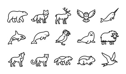 Arctic Animals Vector Icons Set, Wildlife Illustrations, Polar Fauna Collection, Nature Graphics © Sohan