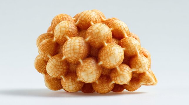 Close-up of a Delicious Golden Bubble Waffle on a White Background.