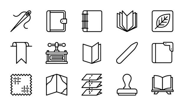 Crafting Icons: Sewing, Bookbinding, Stationery, and Printing Tools Vector Set
