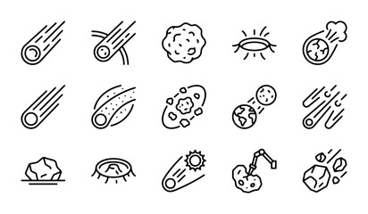 Meteorite Icons, Space Objects, Cosmic Phenomena, Celestial Bodies, Astronomy Vector Set © Rakibul
