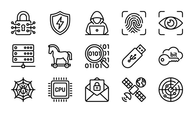 Cyber Security Icons, Digital Protection Vector Set, Data Privacy & Network Safety Symbols