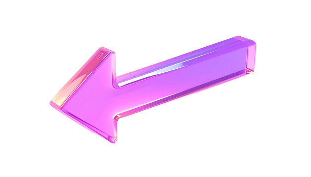 Glossy Pink and Purple Glass Morphism Left Arrow Icon with Iridescent Finish