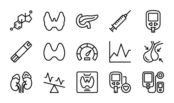 Endocrine System Health Icons: Diabetes, Thyroid, Kidney, Pancreas, Hormone Balance