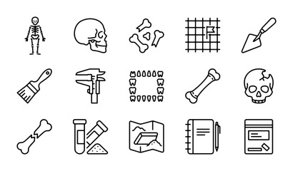 Archaeology Icons, Bone Fossils, Dig Tools, Scientific Research Vector Set © AbdullahAl