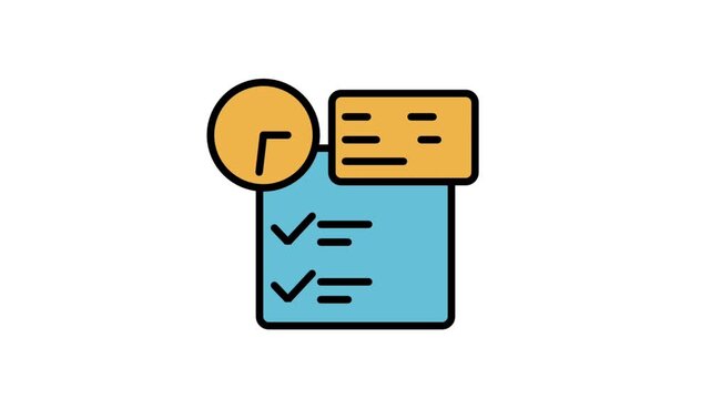 Animated business schedule icon featuring a clock, checklist, and document, illustrating time management, workflow optimization, and planning project tasks.