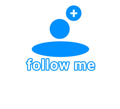 Blue Follow Me icon with user profile and plus sign, social media subscribe button and follower symbol vector