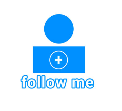 Blue Follow Me icon with user profile and plus sign, social media subscribe button and follower symbol vector