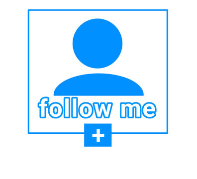 Blue Follow Me icon with user profile and plus sign, social media subscribe button and follower symbol vector