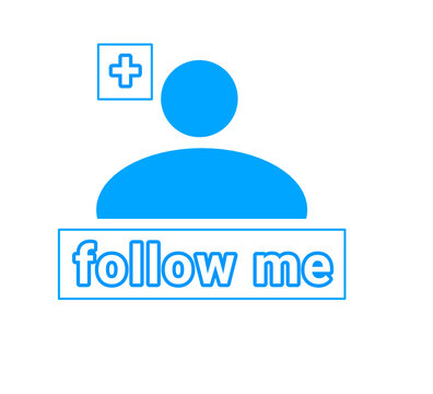 Blue Follow Me icon with user profile and plus sign, social media subscribe button and follower symbol vector