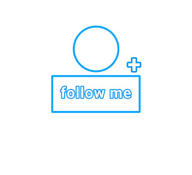 Blue Follow Me icon with user profile and plus sign, social media subscribe button and follower symbol vector