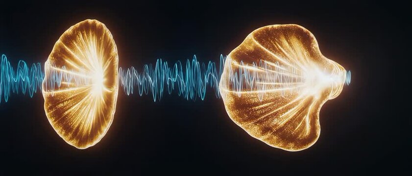 Abstract Golden Inner Ear Cochlea Radiating Neon Soundwaves
