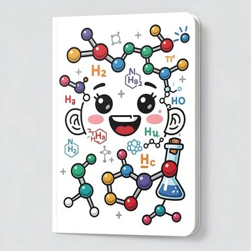 Cute cartoon chemistry molecular structure illustration with border.
