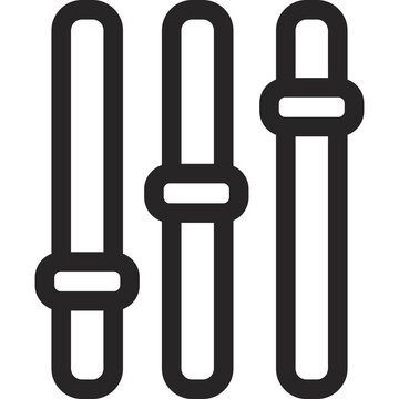 Outline of three vertical slider control bars with adjustment knobs, representing audio equalizer settings, filter controls, customization tools, system preferences, sound mixing, and interface config