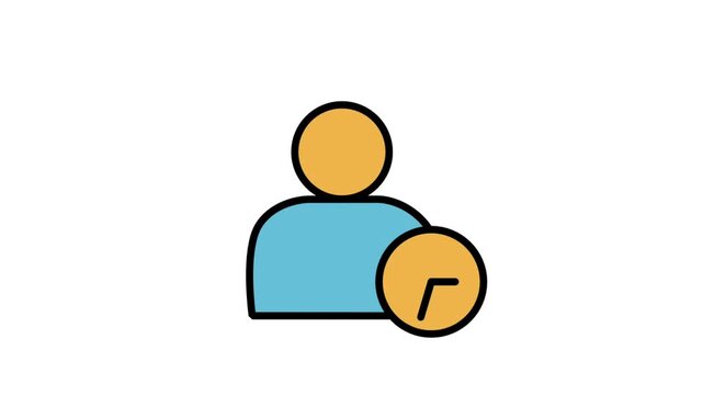 Animated user profile icon accompanied by a clock, representing time tracking, shift scheduling, employee working hours, or project deadlines.