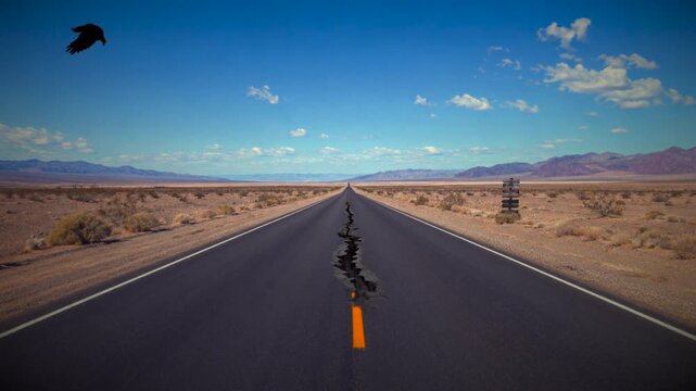 Earthquake crack in middle of desert road
