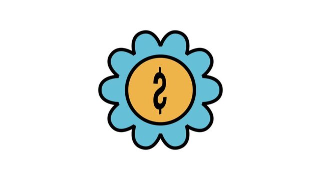 Animated financial reward rosette icon with a golden dollar coin inside a blue badge, representing business success, certification, and premium quality.