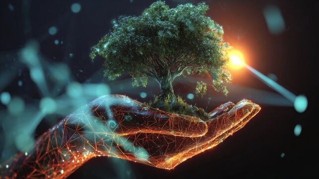 Nature's growth held firmly in hand under a warm sunrise. Digita