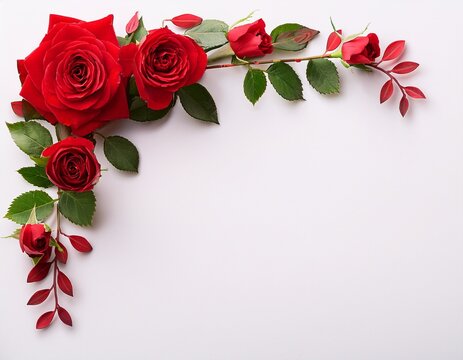 red rose corner decoration on a white background