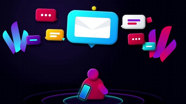 Character receiving messages and emails in 3d animated scene