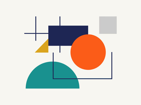 Modernist Abstract Geometric Composition with Minimalist Shapes and Bauhaus Aesthetics in Primary Colors