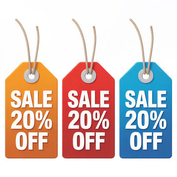 Bold red sale tag isolated on a clean white background, featuring large white SALE text in a modern sans-serif font. Minimal retail marketing concept with realistic fabric texture, premium product lab