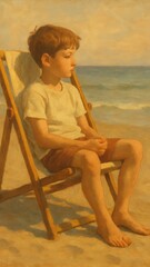 Fototapeta premium Serene beach boy painting mobile wallpaper