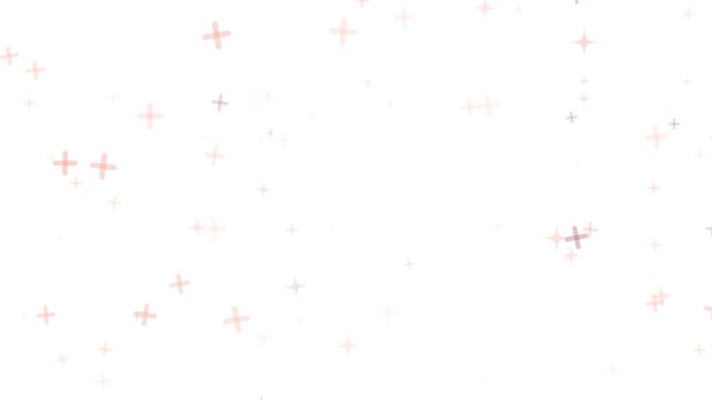 Clean abstract background loop featuring soft pink cross icons and sparkle stars floating gently on a bright white backdrop. Ideal for medical beauty and pharmacy presentation slides.
