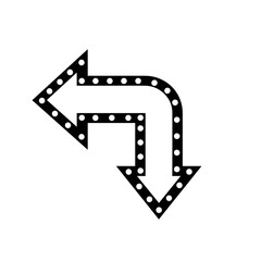 Fototapeta premium Illuminated arrow sign pointing left and down, retro marquee light style, graphic element for direction and choice on a clean background