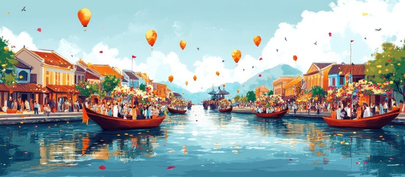 Hoi An Ancient Town River Festival with Lanterns and Traditional Boats